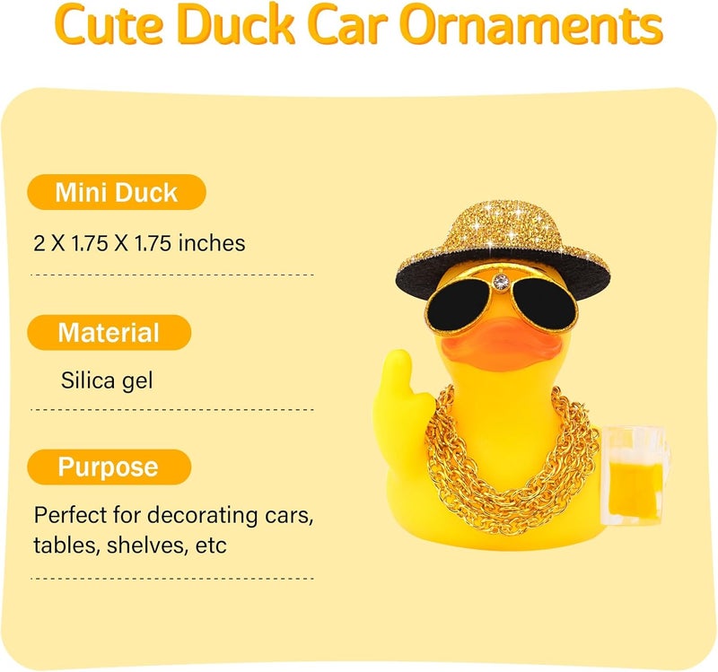wonuu Rubber Duck Car Ornament Funny Dashboard Decorations Quirky Decor Car Accessories, Golden - Image 4